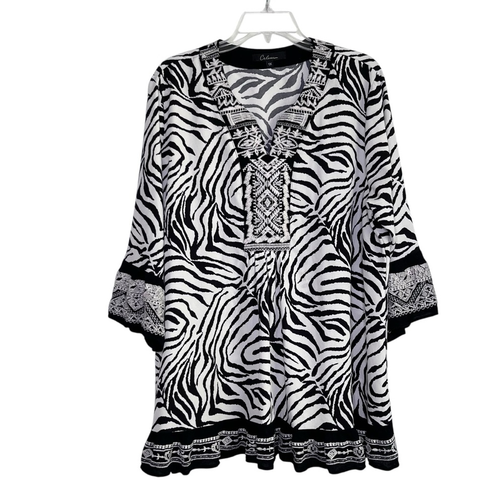Calessa Zebra Print Boho Tunic‎ Top 1X - Picture 9 of 9